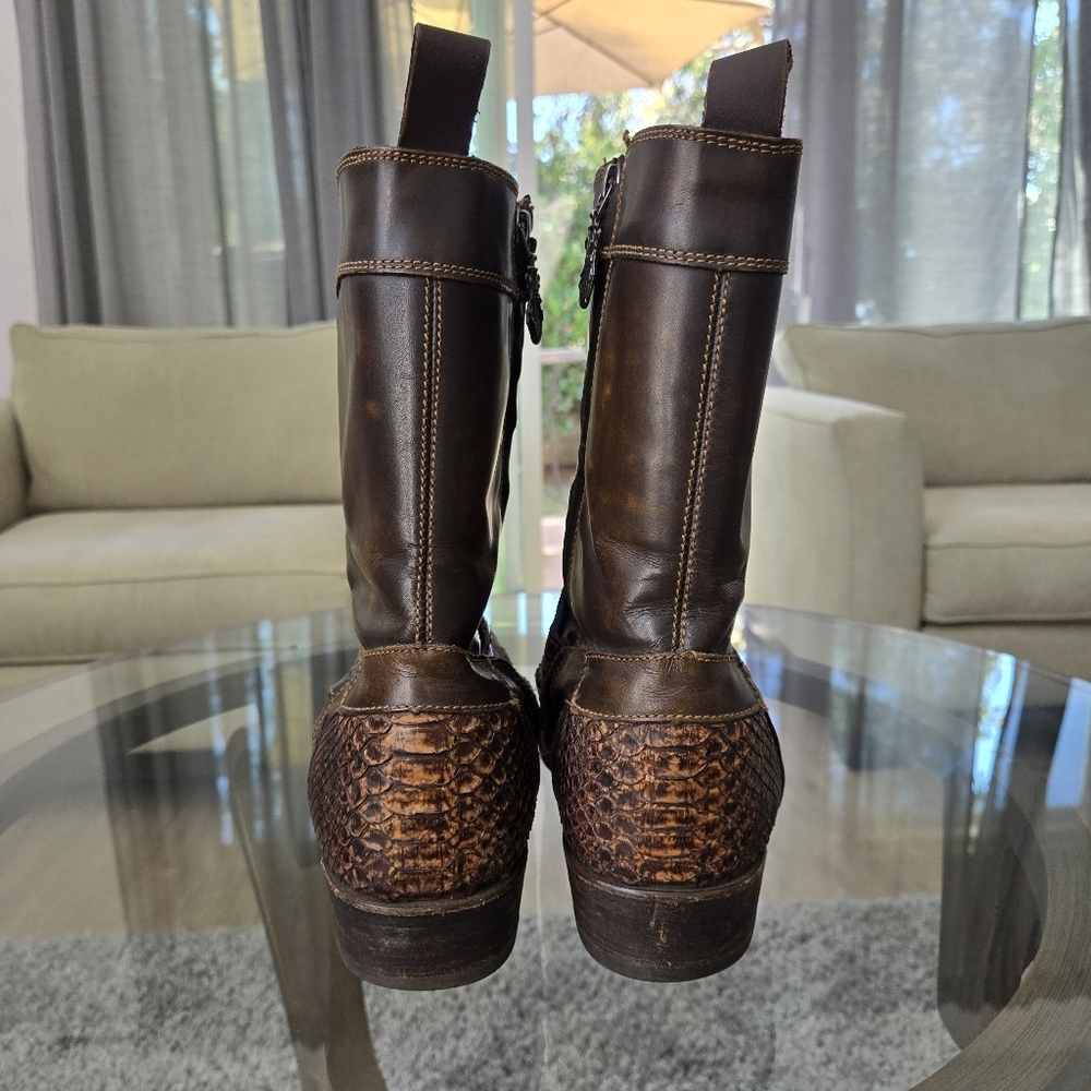 Cuadra Brown Exotic Python Leather Side Zip Ankle… - image 7